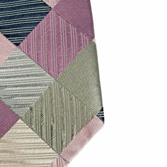 Geoffrey Beene Silver Pink Purple Square Silk Tie - Picture 4 of 8